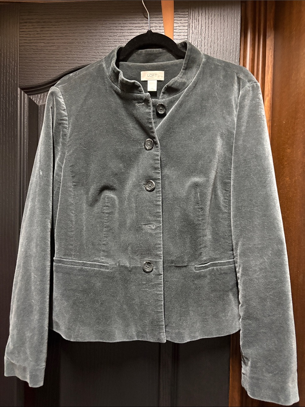 LOFT Slate Gray Velvet Stand-Collar Blazer